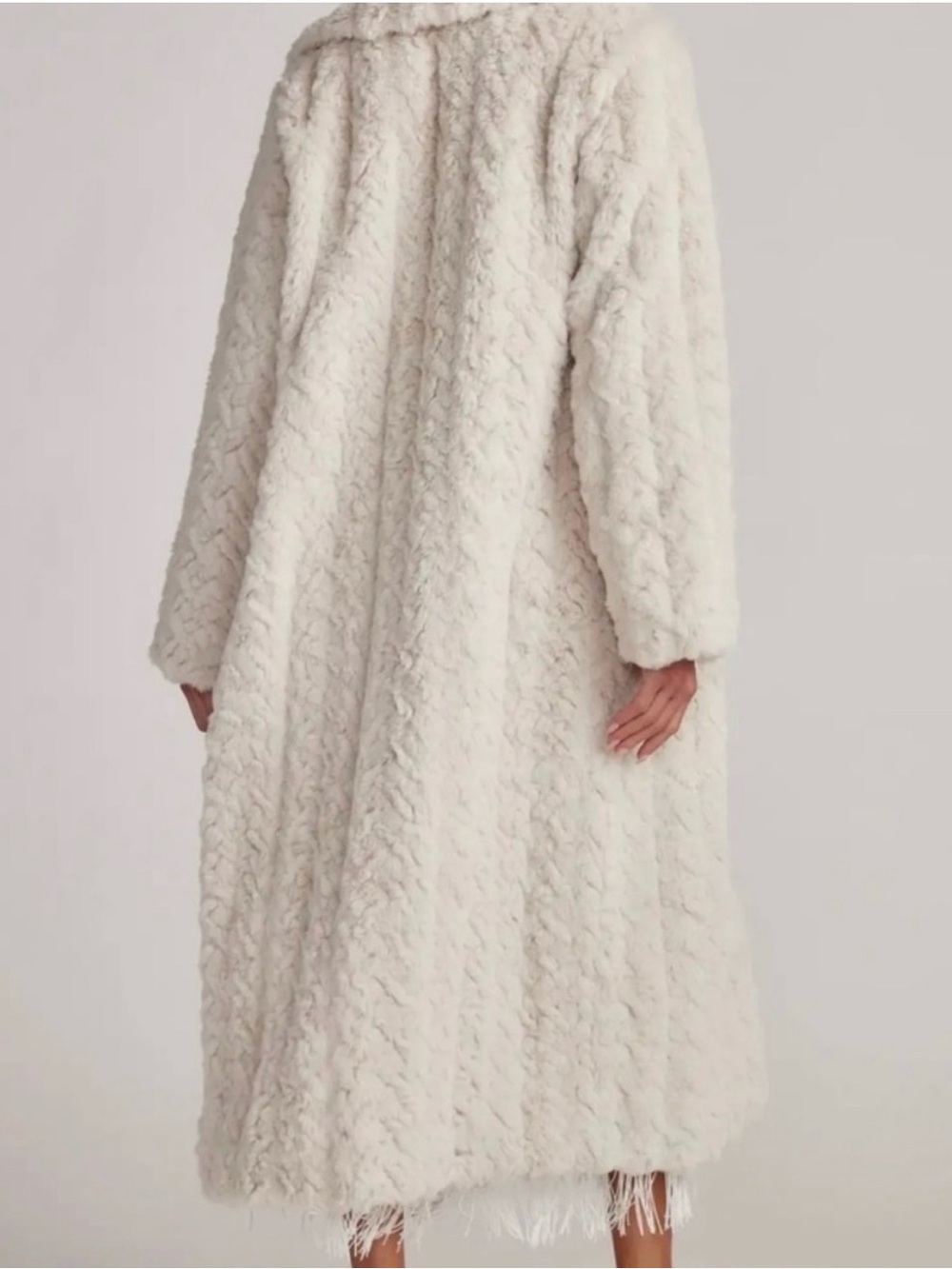12th Tribe Plush Faux Fur Long Coat in Light Cream - Picture 2 of 5